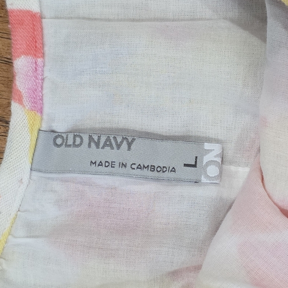 Old Navy Cotton/linen Blend Geometric Pink and Yellow Sundress w/Ruffles. L - Picture 2 of 8
